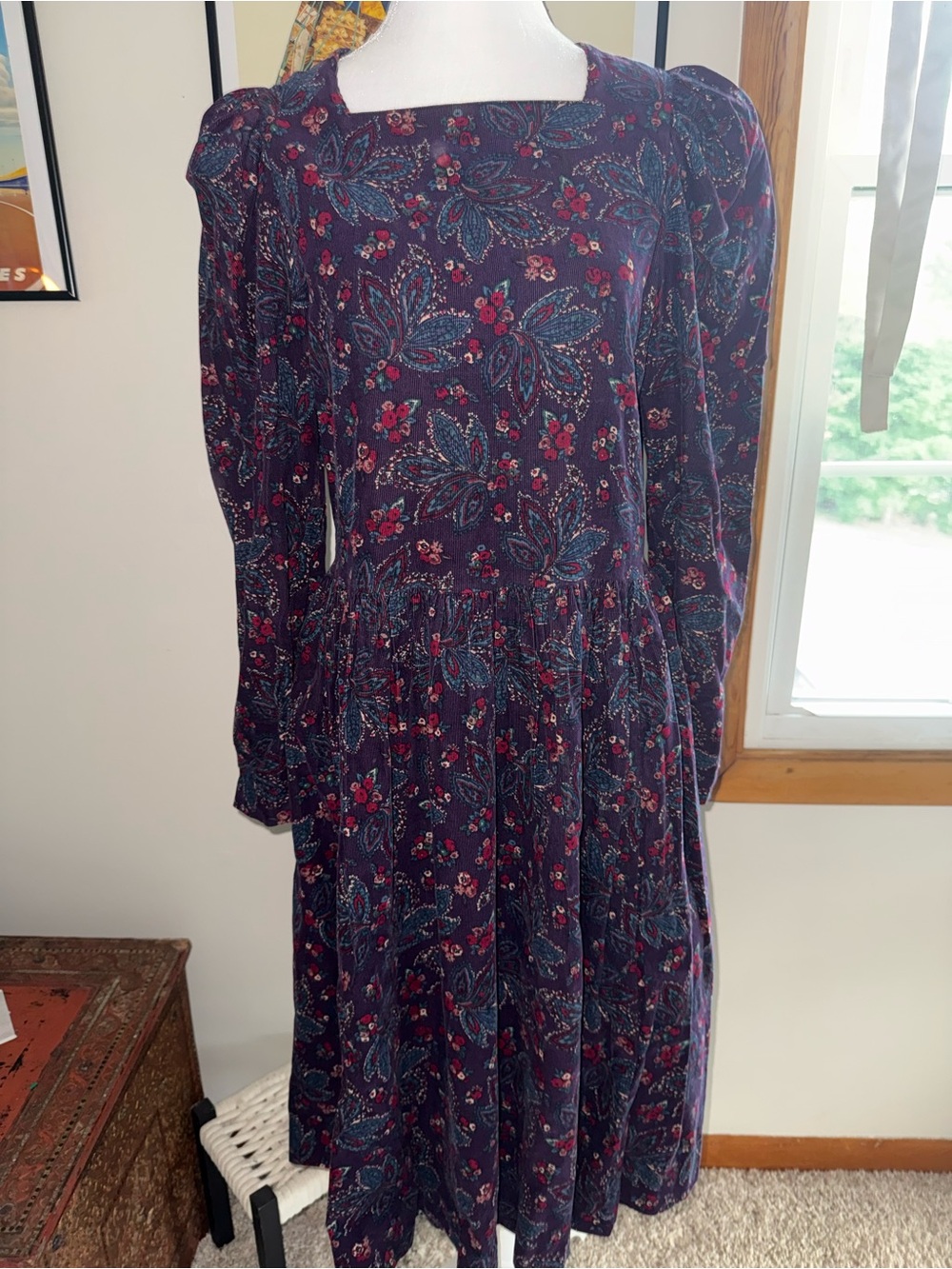 Vintage 80’s Laura Ashley Floral Corduroy Dress